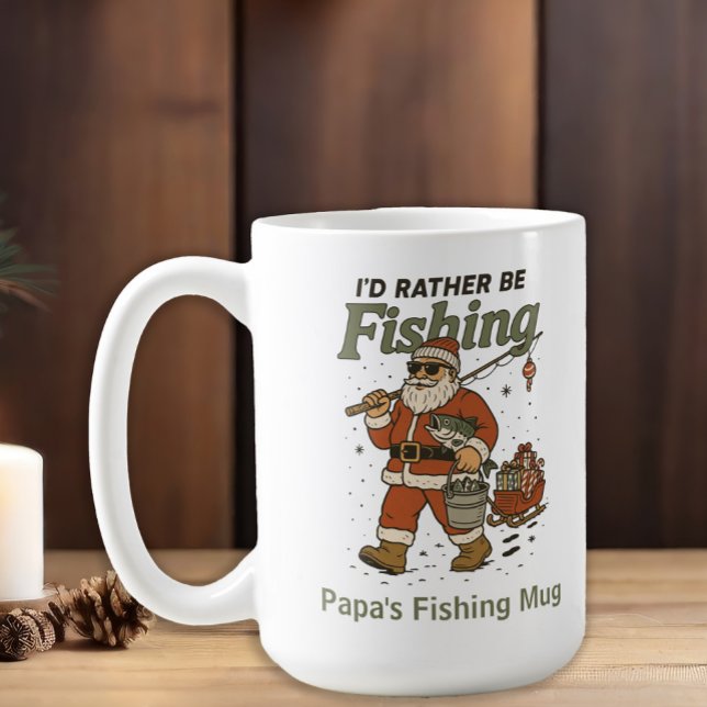 Funny Santa Rather Be Fishing  Coffee Mug (Santa Claus "I'd rather be fishing" custom mug for the fisherman)