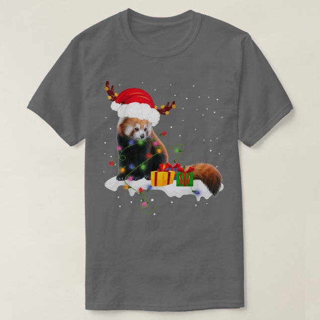Funny Santa Red Panda Christmas Lights Lover Chris T-Shirt (Design Front)