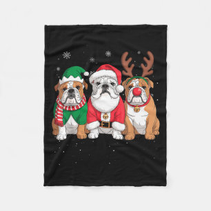 Funny Santa Reindeer English Bulldog Dog Women Men Fleece Blanket