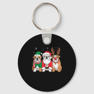 Funny Santa Reindeer English Bulldog Dog Women Men Key Ring