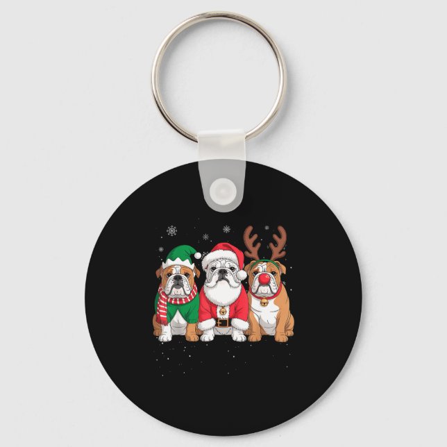 Funny Santa Reindeer English Bulldog Dog Women Men Key Ring (Front)