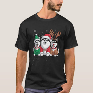 Funny Santa Reindeer Siberian Husky Dog Women Men T-Shirt