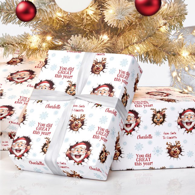 Funny Santa Reindeers Girl Name Text Christmas Wrapping Paper (Funny Santa Reindeers Girl Name Text Christmas Wrapping Paper)