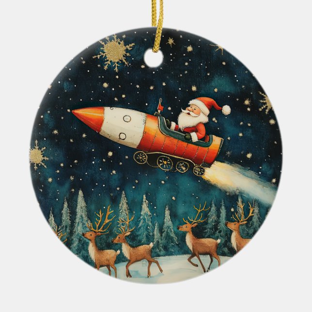 Funny Santa Retro Christmas Eve Ceramic Tree Decoration (Front)