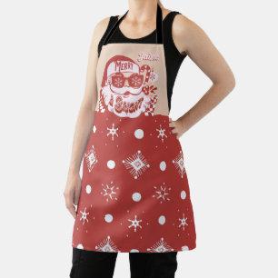 Funny Santa Retro Red Pink Christmas  Apron