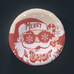 Funny Santa Retro Red Pink Christmas Party   Paper Plate<br><div class="desc">This Santa design is a fun and happy design that will add a touch of colour to your Christmas Party. Features a Funny and Groovy Santa Design that says Merry and Bright! Cute Christmas Party Paper Bowls Plates</div>
