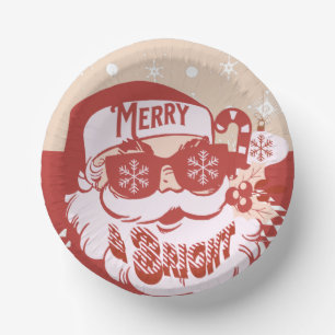 Funny Santa Retro Red Pink Christmas Party   Paper Plate
