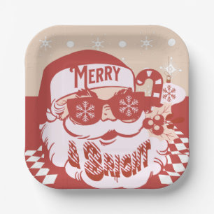 Funny Santa Retro Red Pink Christmas Party  Paper Plate