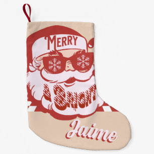 Funny Santa Retro Red Pink Christmas Small Christmas Stocking