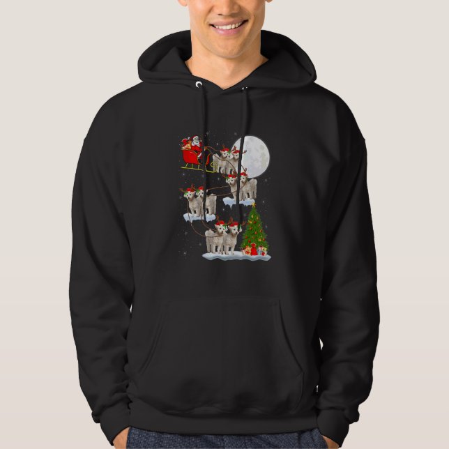 Funny Santa Riding Bichon Frise Moon Christmas Lig Hoodie (Front)