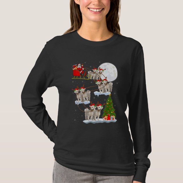 Funny Santa Riding Bichon Frise Moon Christmas Lig T-Shirt (Front)