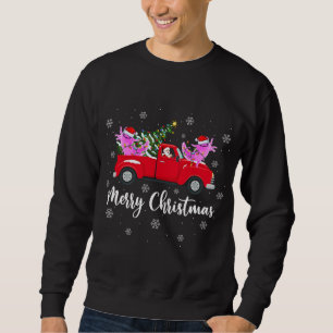 Funny Santa Riding Christmas Tree Truck Axolotl Ch Sweatshirt