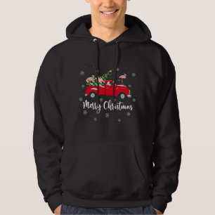 Funny Santa Riding Christmas Tree Truck Flamingo C Hoodie
