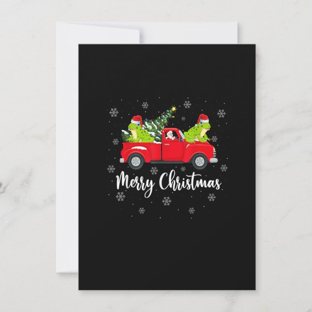 Funny Santa Riding Christmas Tree Truck Frog Chris Invitation (Front)