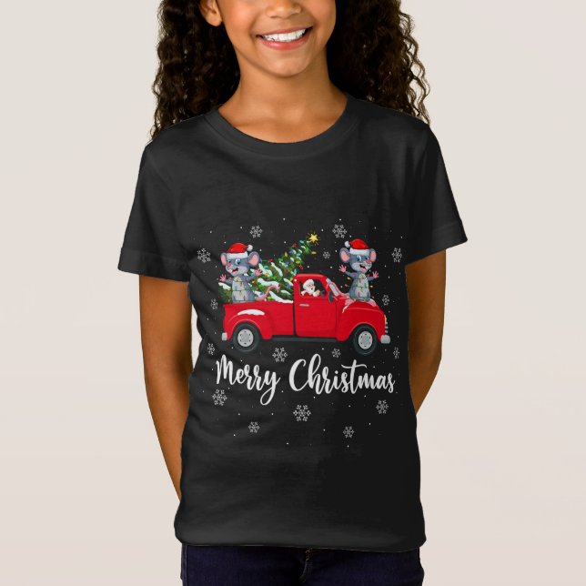 Funny Santa Riding Christmas Tree Truck Mouse Chri T-Shirt (Front)