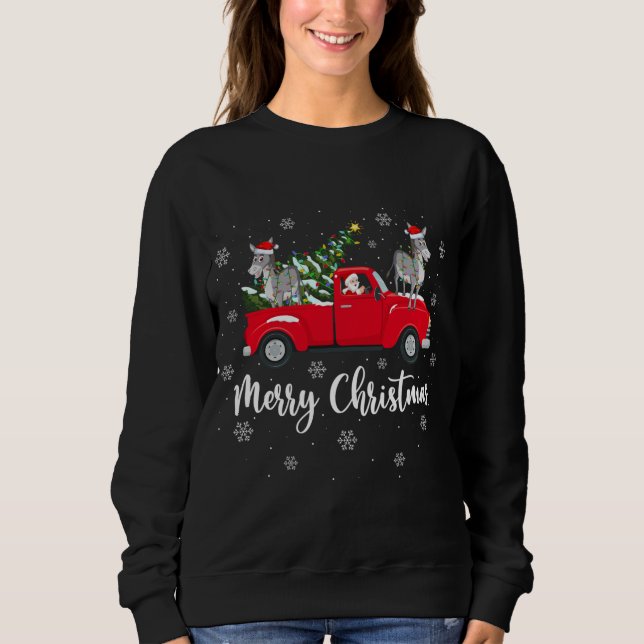 Funny Santa Riding Christmas Tree Truck Mule Chris Sweatshirt (Front)