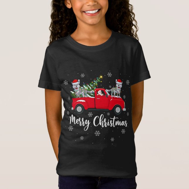 Funny Santa Riding Christmas Tree Truck Wolf Chris T-Shirt (Front)