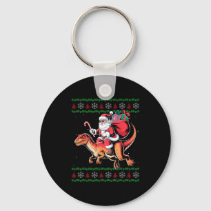 Funny Santa Riding Dinosaur Animal Ugly Christmas  Key Ring
