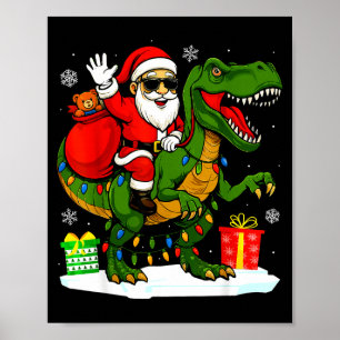 Funny Santa Riding Dinosaur T Rex Christmas Santa Poster