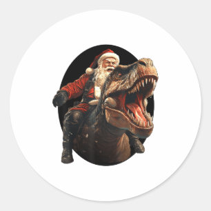 Funny Santa Riding Dinosaur, Vintage Christmas Art Classic Round Sticker