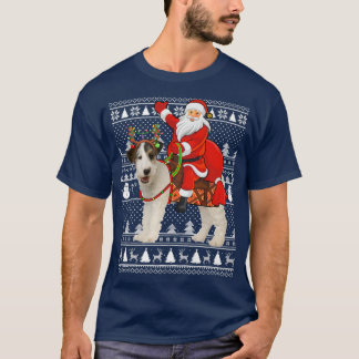 Funny Santa Riding Fo Terrier Dog Ugly Christmas T-Shirt