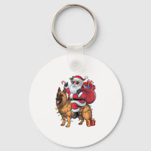 Funny Santa Riding German Shepherd Dog Christmas Key Ring