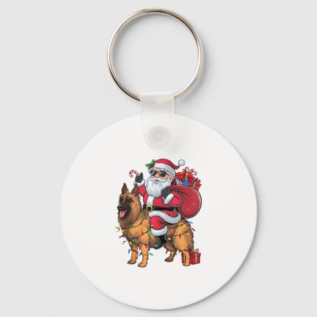 Funny Santa Riding German Shepherd Dog Christmas  Key Ring (Front)
