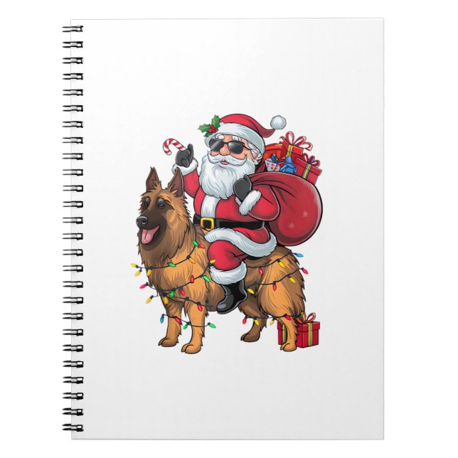Funny Santa Riding German Shepherd Dog Christmas  Notebook (Front)