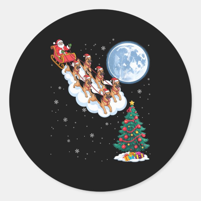 Funny Santa Riding German Shepherd Dog Tree Christ Classic Round Sticker (Front)