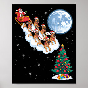Funny Santa Riding German Shepherd Dog Tree Christ Poster