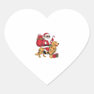 Funny Santa Riding Golden Retriever Dog Christmas Heart Sticker