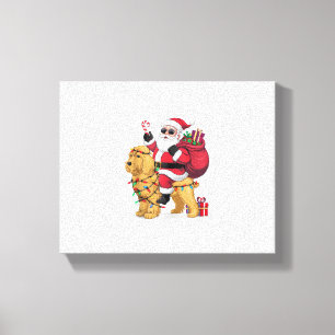 Funny Santa Riding Goldendoodle Dog Christmas Canvas Print