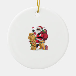 Funny Santa Riding Goldendoodle Dog Christmas Ceramic Tree Decoration