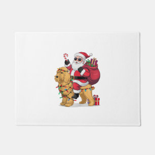 Funny Santa Riding Goldendoodle Dog Christmas Doormat