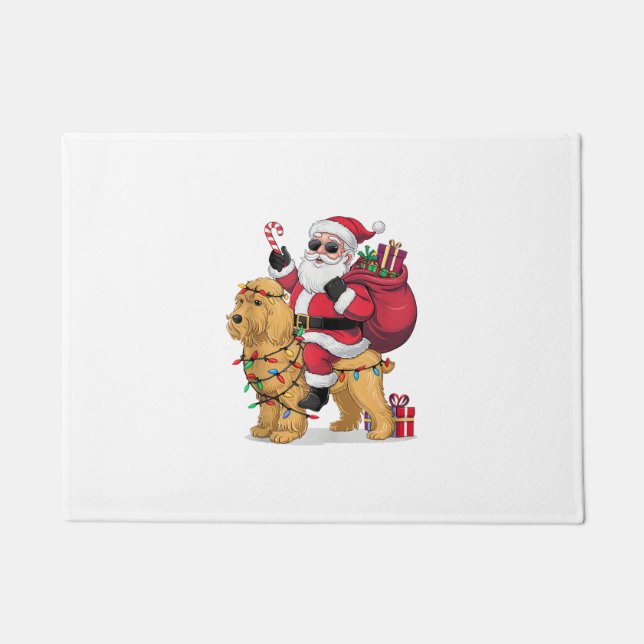 Funny Santa Riding Goldendoodle Dog Christmas  Doormat (Front)