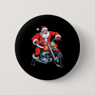 Funny Santa Riding Motorcycle Holiday Christmas Xm 6 Cm Round Badge