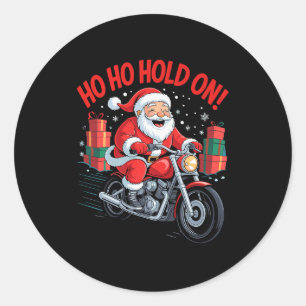 Funny Santa Riding Motorcycle Holiday Christmas Xm Classic Round Sticker