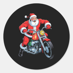 Funny Santa Riding Motorcycle Holiday Christmas Xm Classic Round Sticker