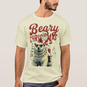 Funny Santa Riding Polar Bear   Beary Christmas T-Shirt
