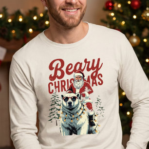 Funny Santa Riding Polar Bear Beary Christmas Tri-Blend Shirt