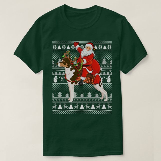 Funny Santa Riding Rat Terrier Dog Ugly Christmas  T-Shirt (Design Front)