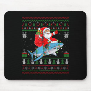 Funny Santa Riding Shark Ugly Christmas Sweaters S Mouse Pad