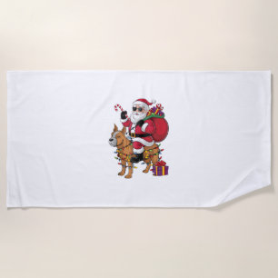 Funny Santa Riding Staffordshire Bull Terrier Dog Beach Towel