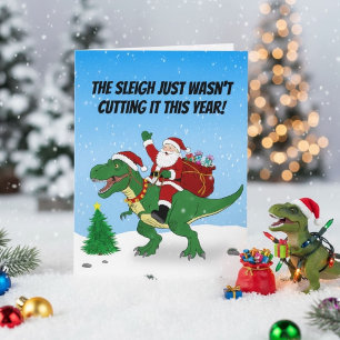 Funny Santa Riding T-Rex Christmas Card