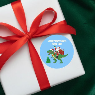 Funny Santa Riding T-Rex Christmas Classic Round Sticker