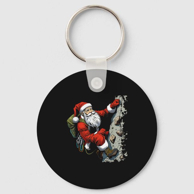 Funny Santa Rock Climbing Christmas Xmas Boulderin Key Ring (Front)