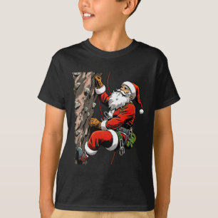 Funny Santa Rock Climbing Christmas Xmas Boulderin T-Shirt
