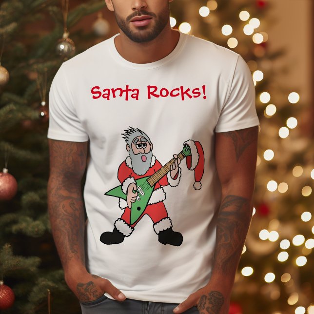 Funny Santa Rocks Guitar Christmas T-Shirt (Creator Uploaded)
