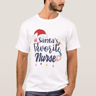 Funny Santa’S Favorite Nurse Merry Christmas Mat T-Shirt