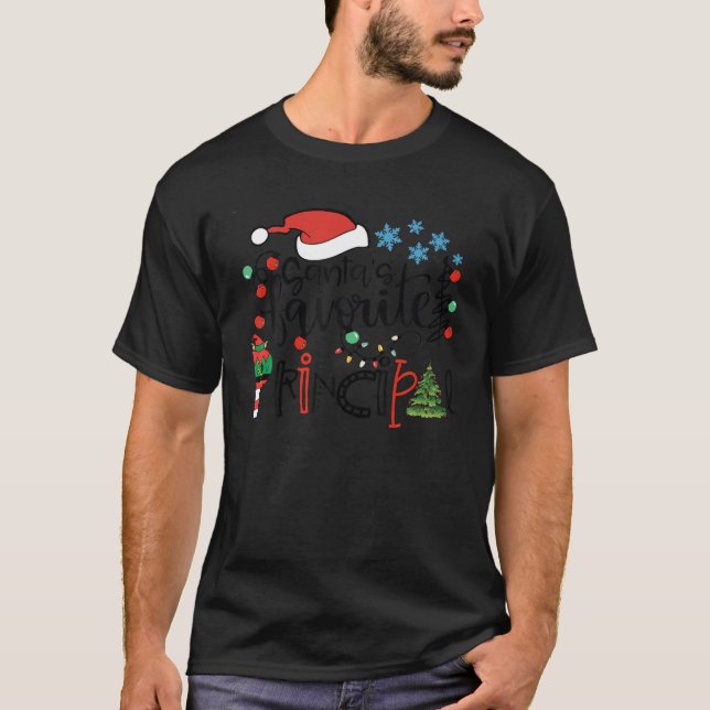 Funny Santa s Favourite Principal Christmas Santa  T-Shirt (Front)